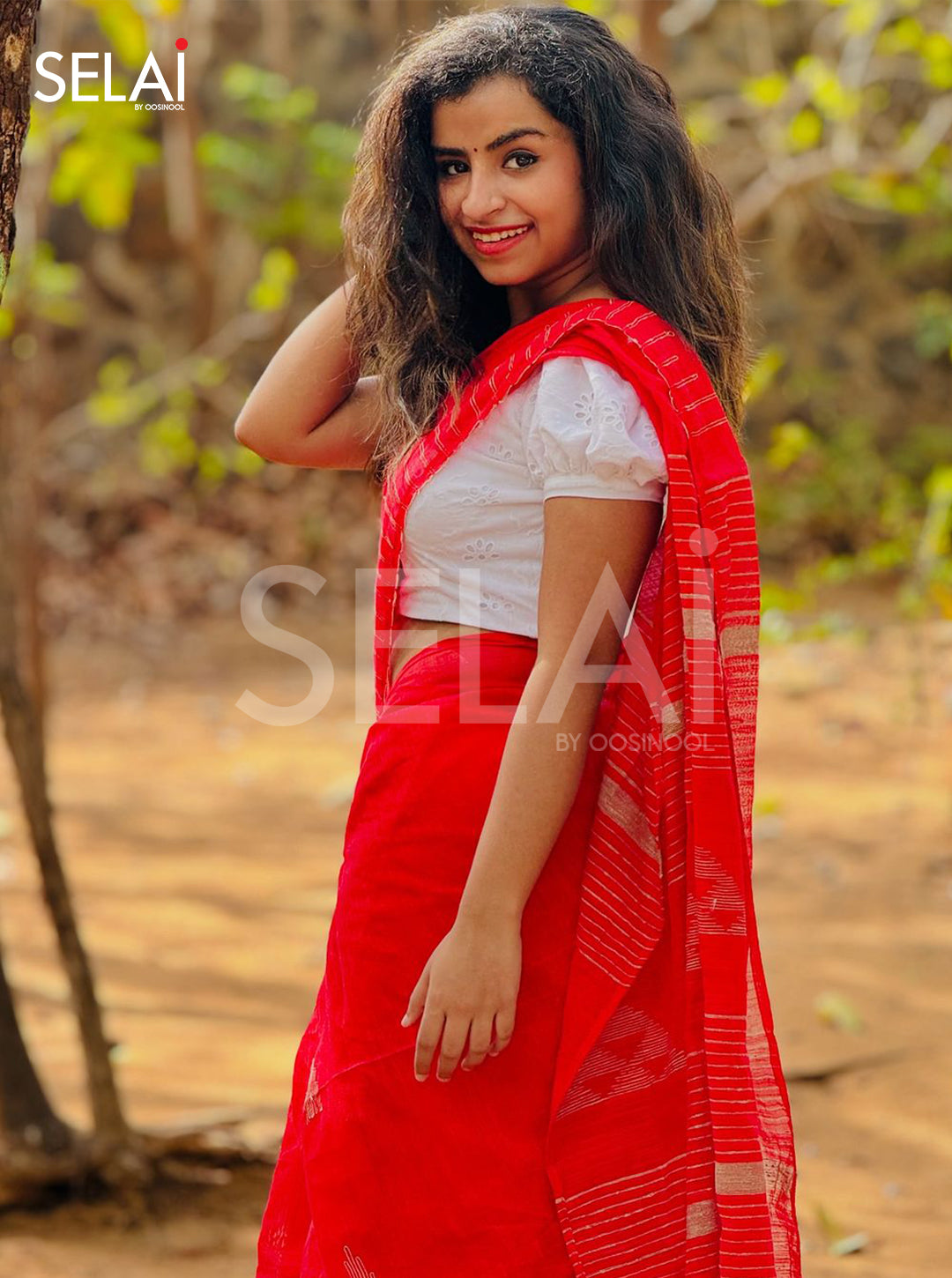 Gopuram Cotton Saree (Red)