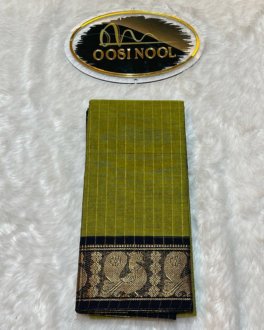 Checked Chettinad Cotton Saree (Parrot Green with Black Border)