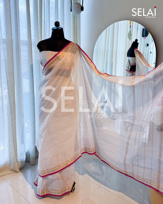 Vaira Oosi Cotton Saree (Off-White & Gold)