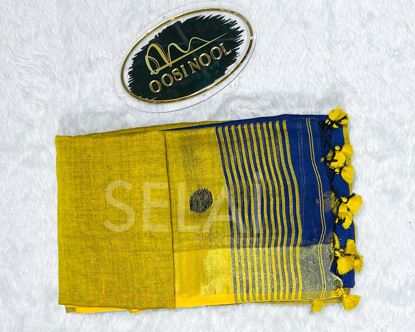 Jute Cotton Saree (Blue with Yellow)