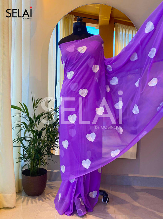 Heart Georgette Saree (Lavender)