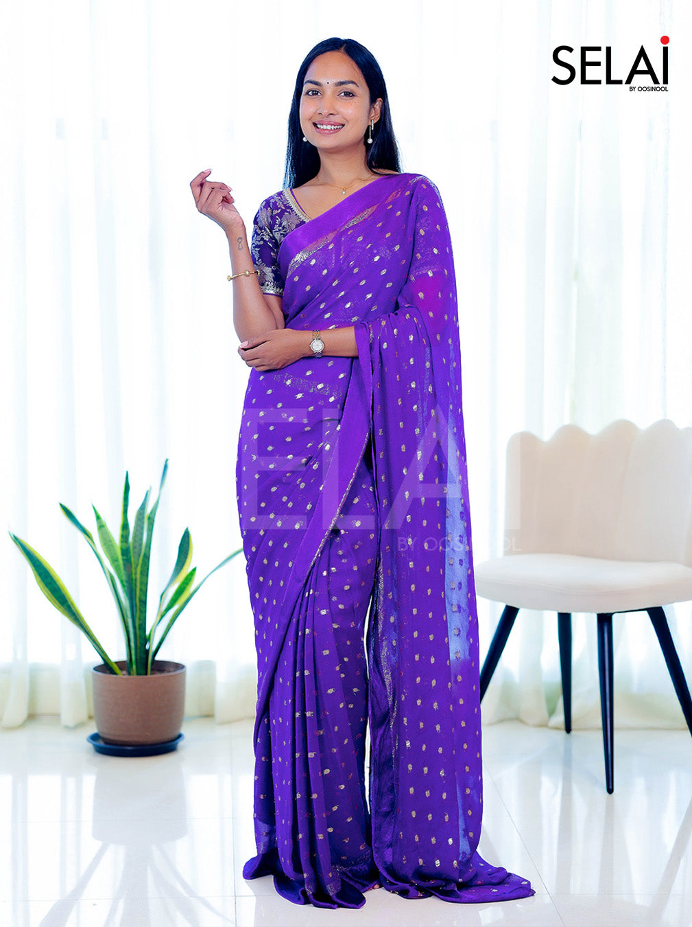 Viscose Georgette with Silk Buttas (Purple)