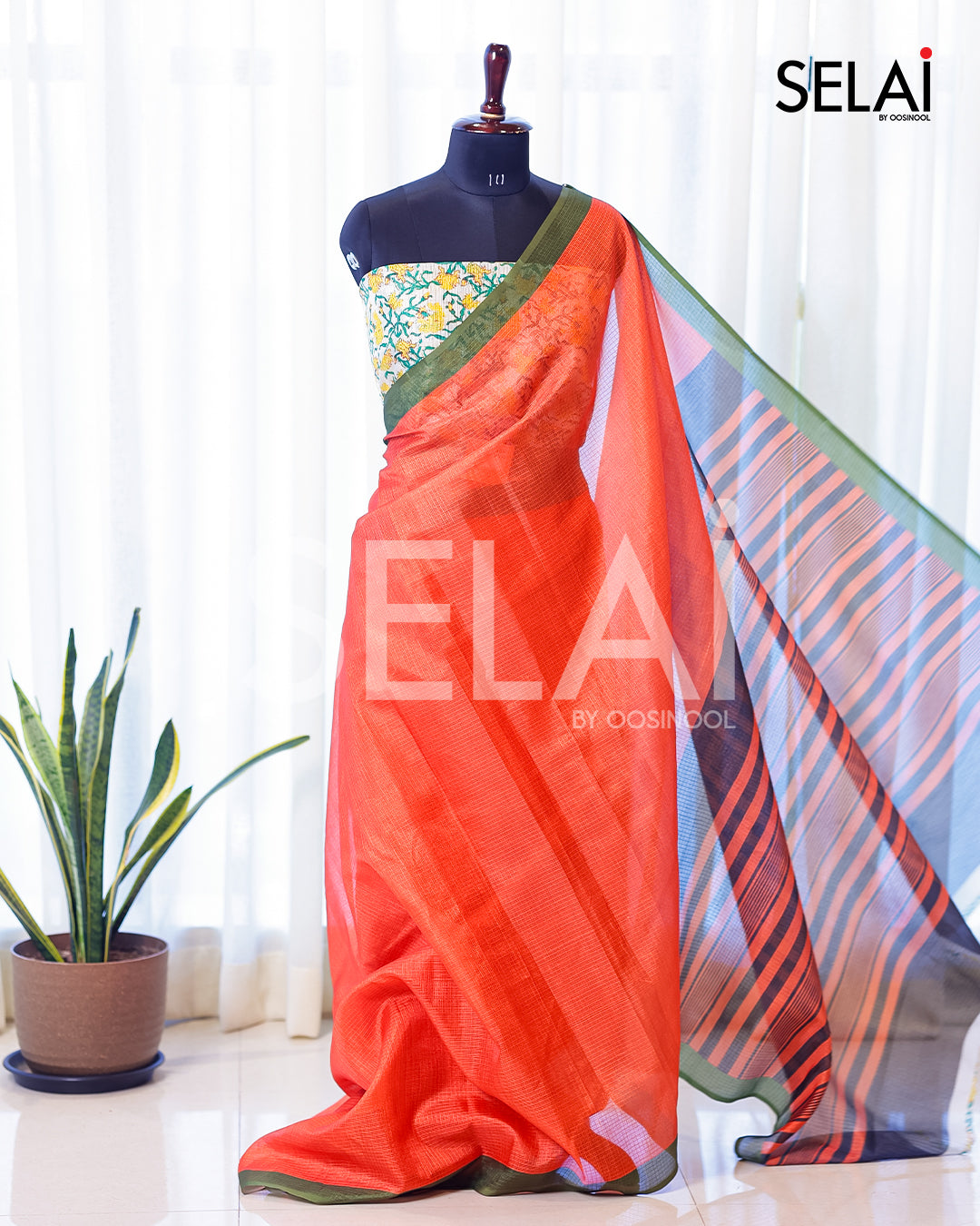 Kota Cotton Saree (Orange)