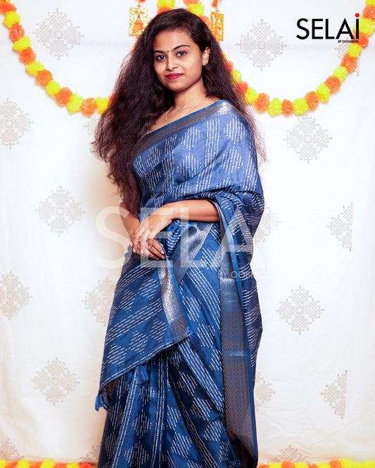 Muslin Cotton Saree (Blue)