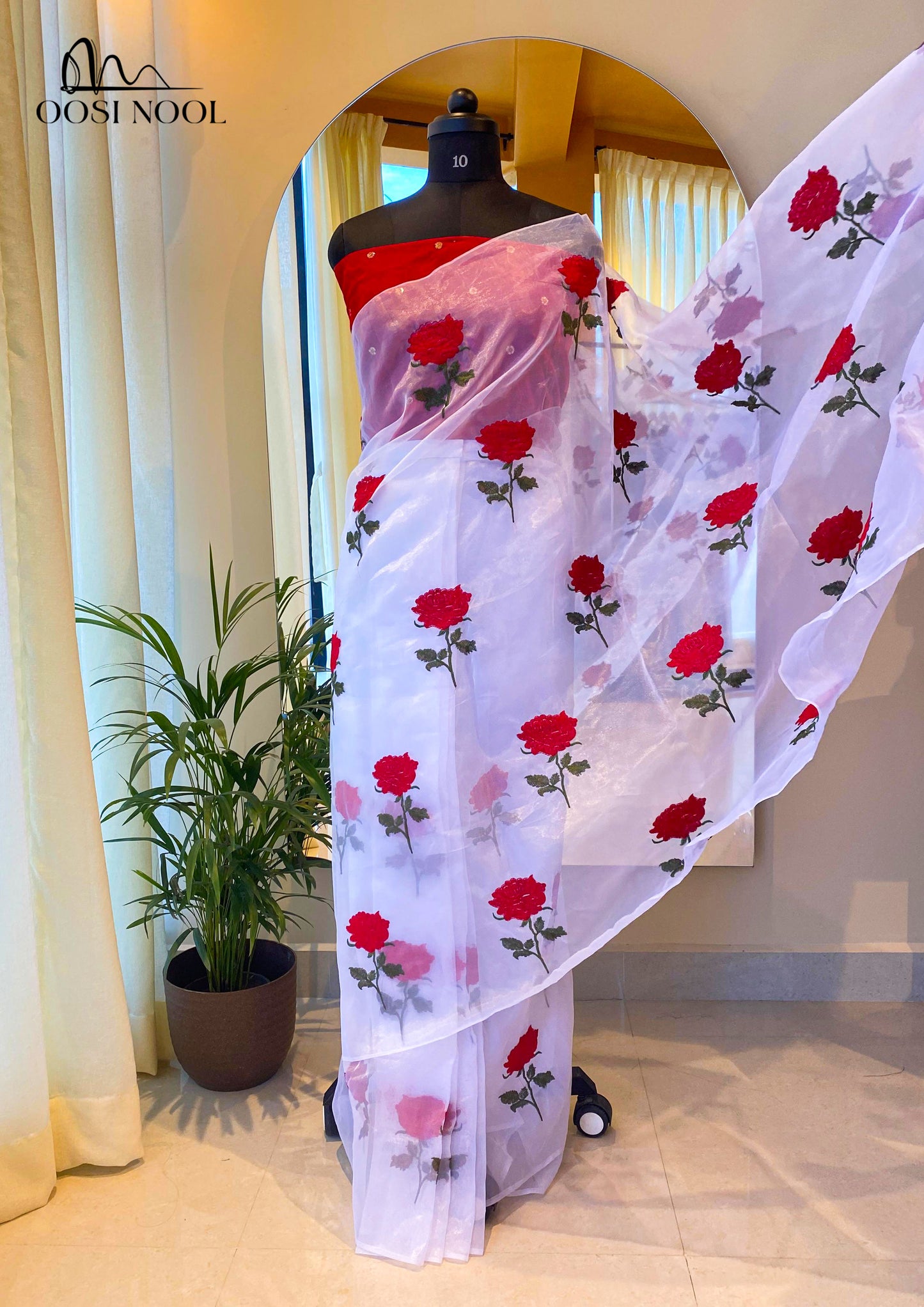 Embroidered Rose Organza Saree