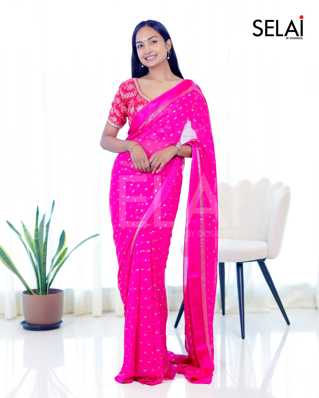 Viscose Georgette with Silk Buttas (Pink)