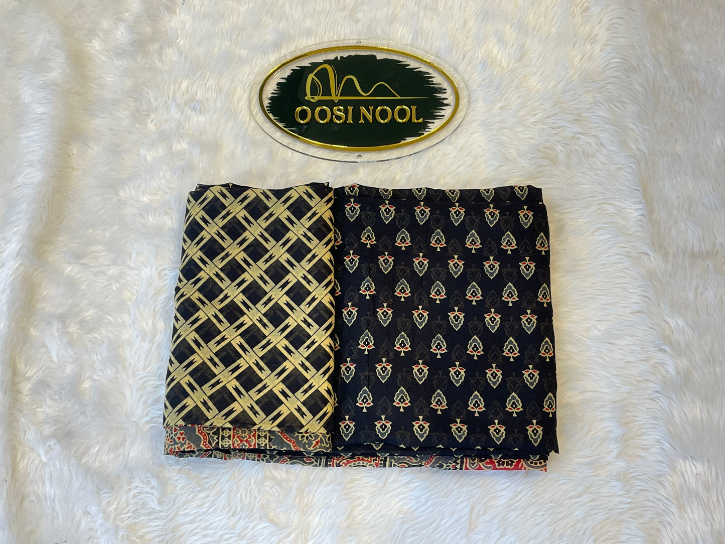 Ajrakh Print Cotton Saree (Black)