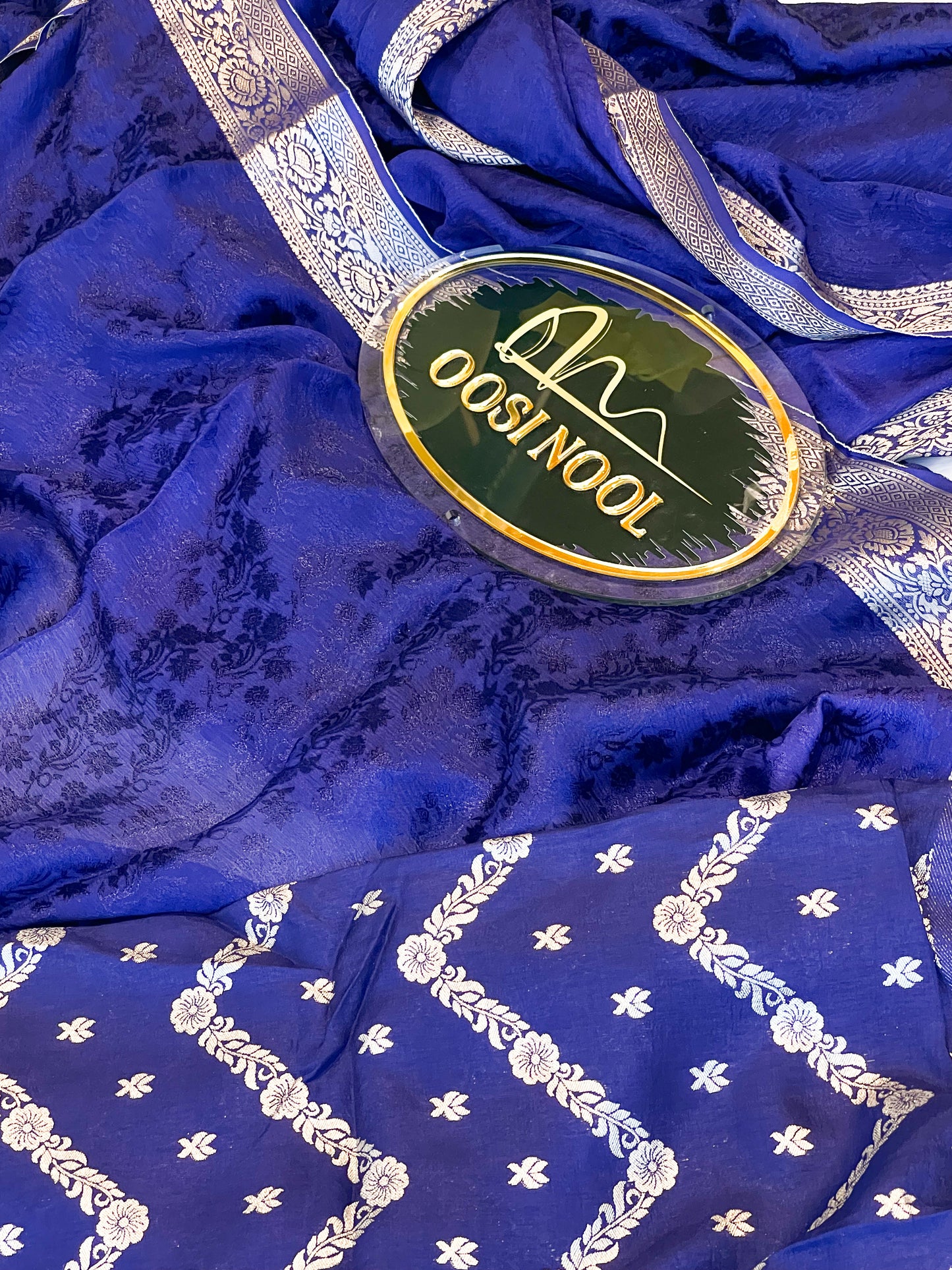 Viscose Chinon Saree (Indigo)