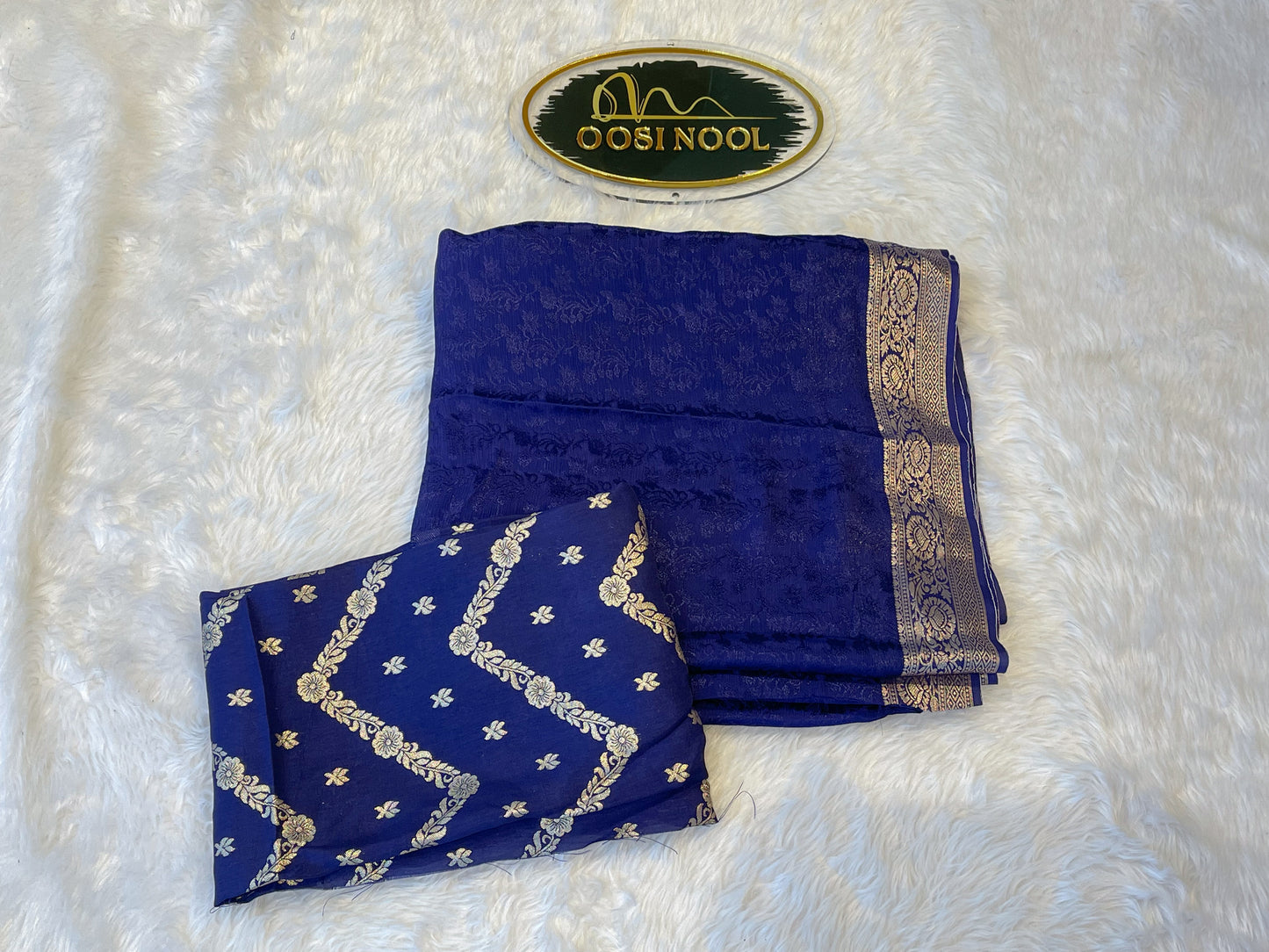 Viscose Chinon Saree (Indigo)