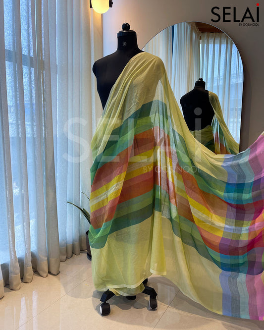 Madras Checks Mulmul Cotton Saree (Pastel Green)