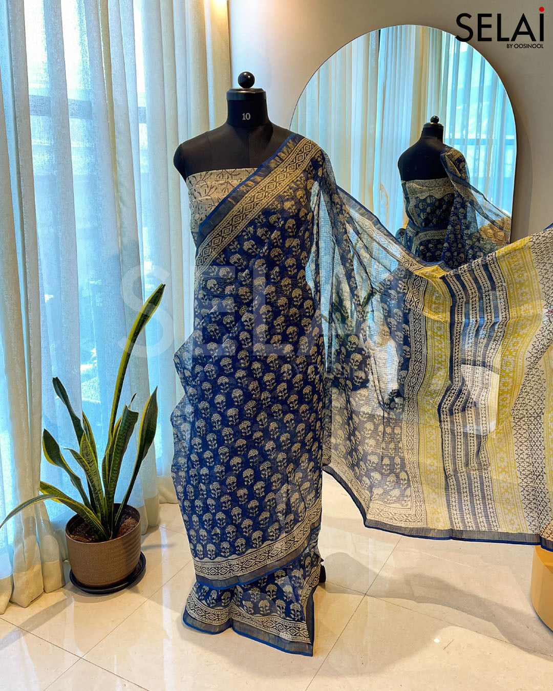 Kota Cotton Saree (Deep Navy)