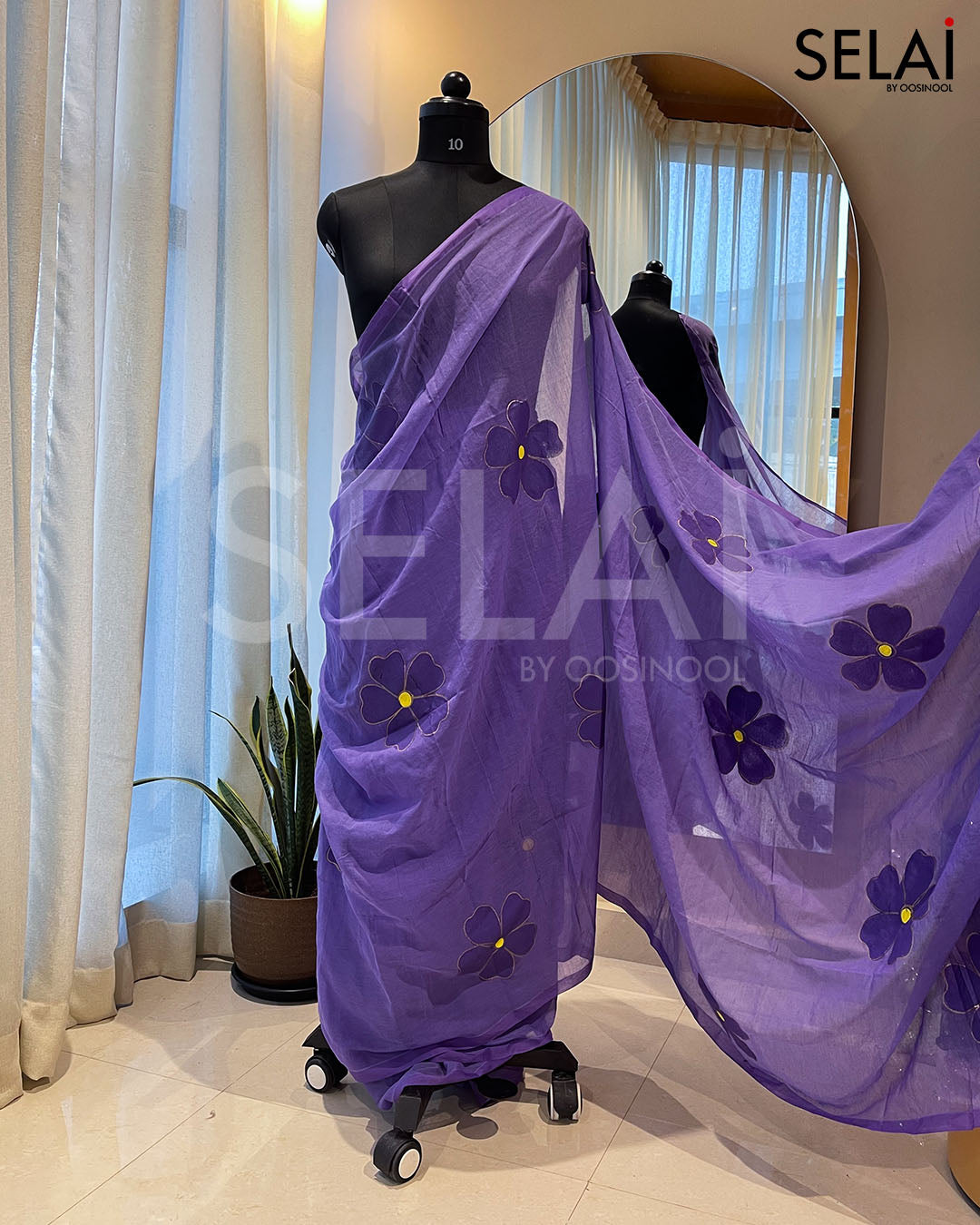 Floral Mulmul Cotton Saree (Purple)