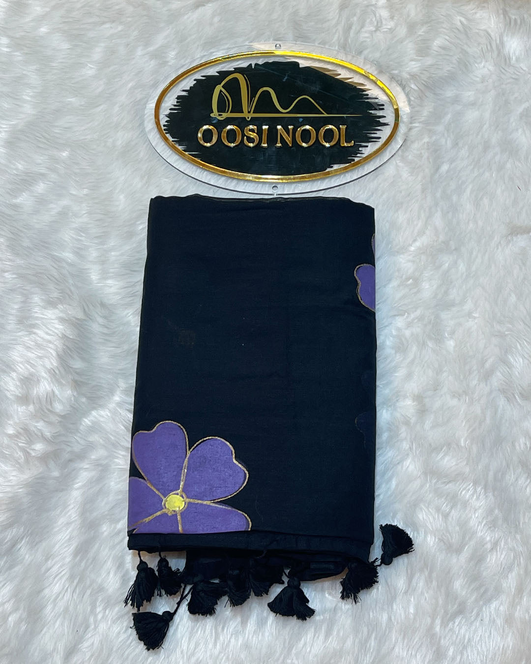 Floral Mulmul Cotton Saree (Black)