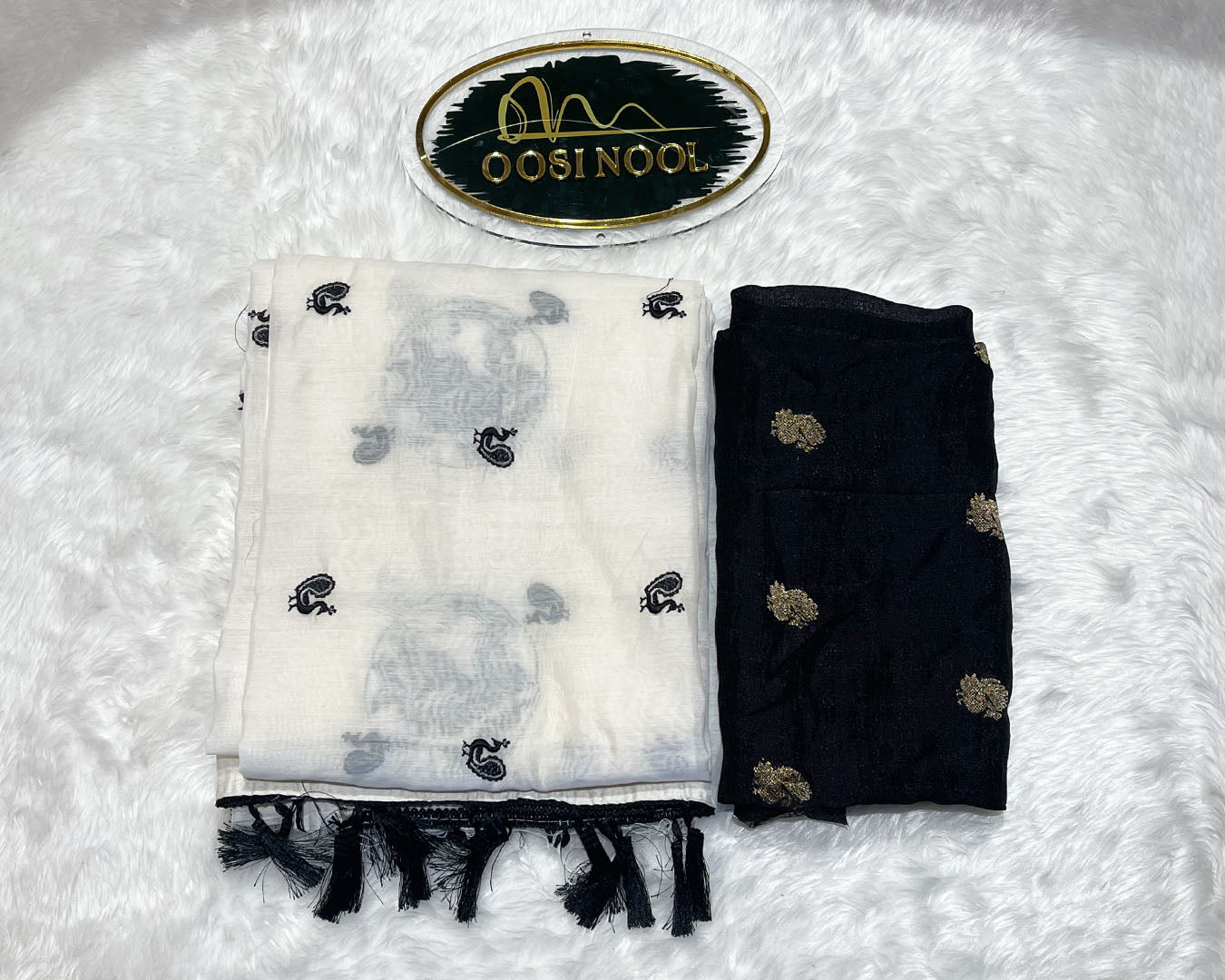 Semi Silk with Embroidered Peacock (White)