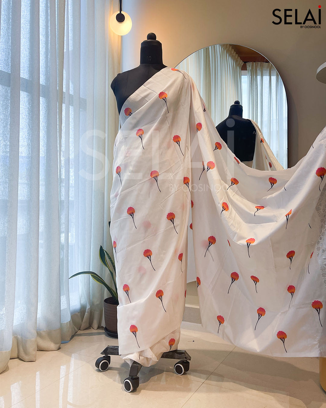 Semi Silk with Flower Motifs (White)