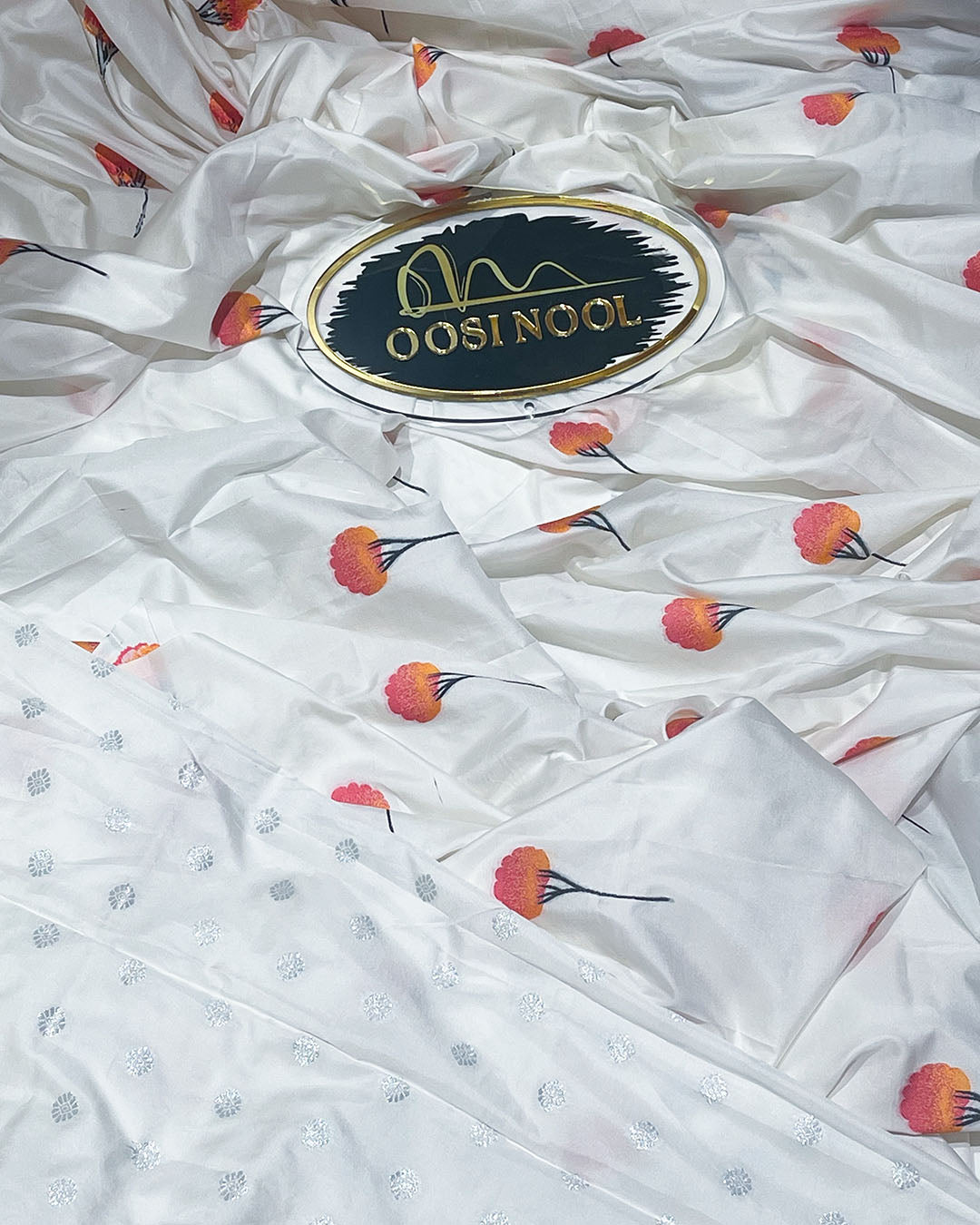 Semi Silk with Flower Motifs (White)