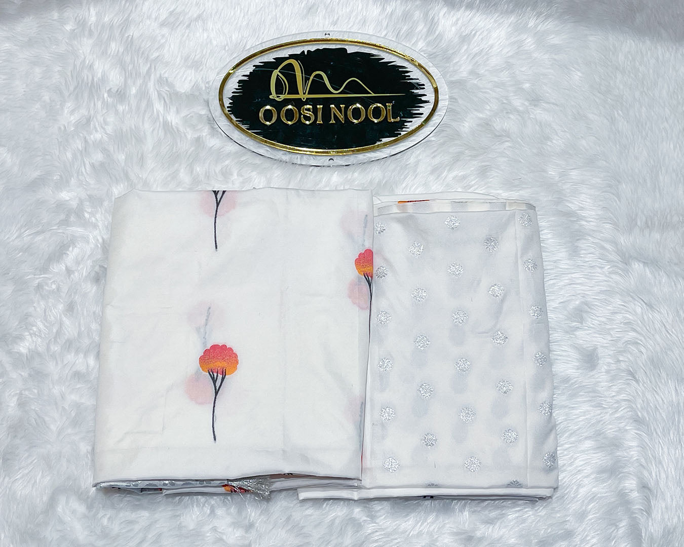 Semi Silk with Flower Motifs (White)