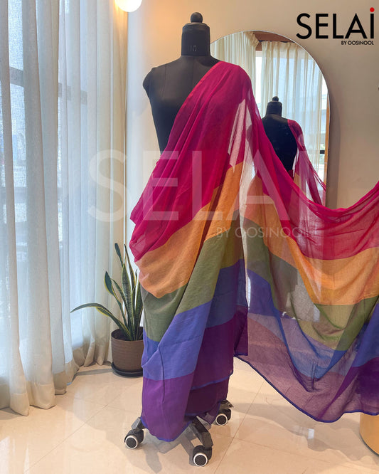 Madras Checks Mulmul Cotton Saree (Multicolored-1)