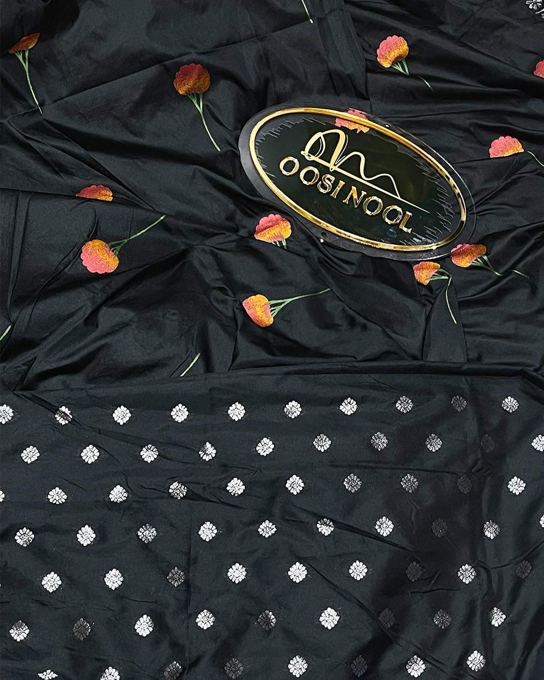 Semi Silk with Flower Motifs (Black)