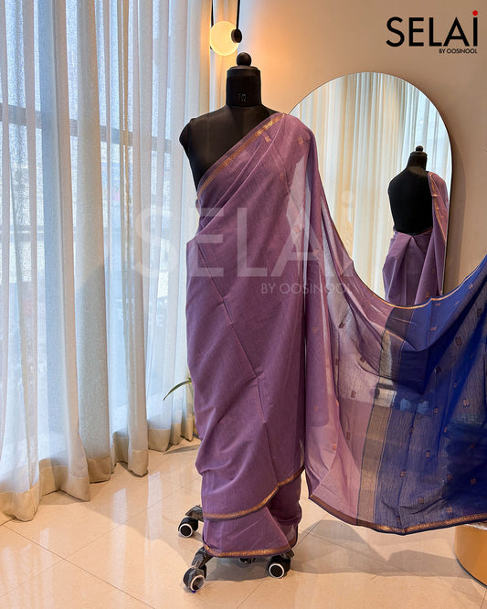 Mangalagiri  Cotton Saree (Lavender with Dark Blue)