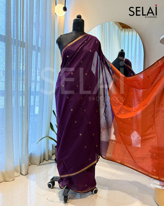 Mangalagiri Cotton Saree (Wine with Orange)