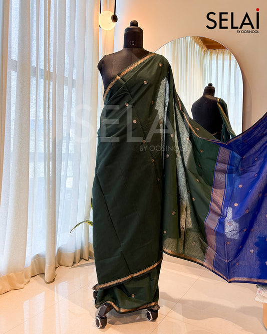 Mangalagiri Cotton Saree (Dark Green with Dark Blue)