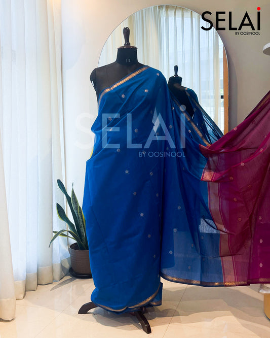 Mangalagiri Cotton Saree (Blue with Magenta Pink)