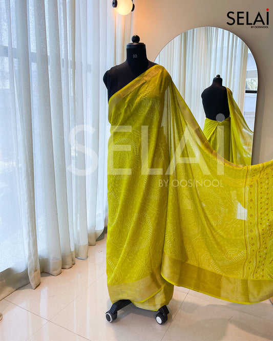 Bandhani Print Georgette Saree (Parrot Green)
