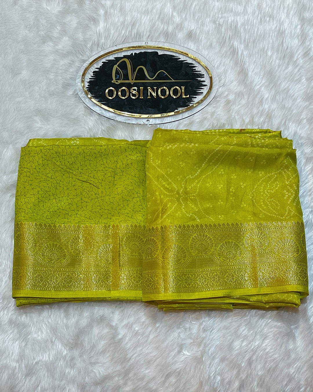 Bandhani Print Georgette Saree (Parrot Green)