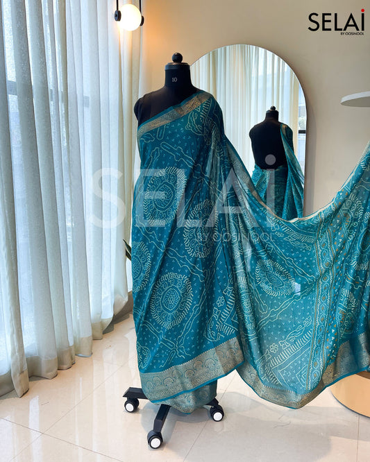 Bandhani Print Georgette Saree (Blue)