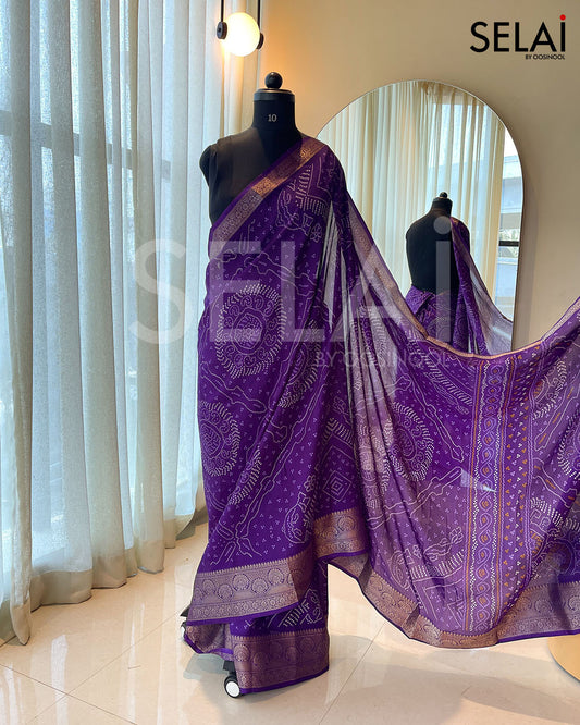 Bandhani Print Georgette Saree (Voilet)