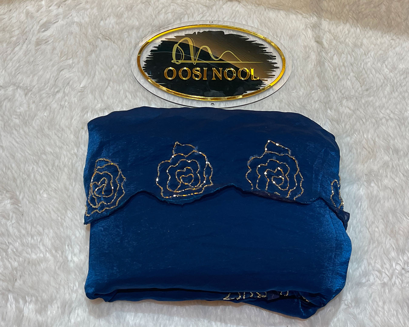 Glass Organza with Embroidered Beads (Navy Blue)