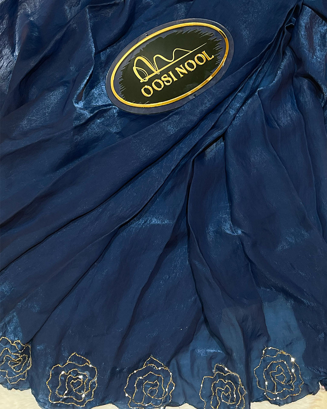 Glass Organza with Embroidered Beads (Navy Blue)