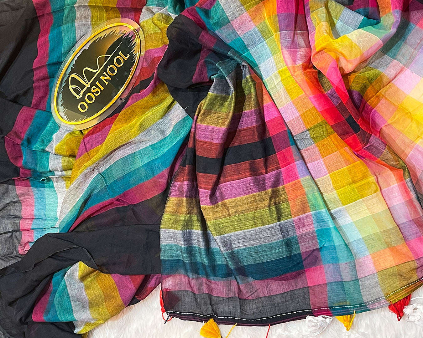 Madras Checks Mulmul Cotton Saree (Black)