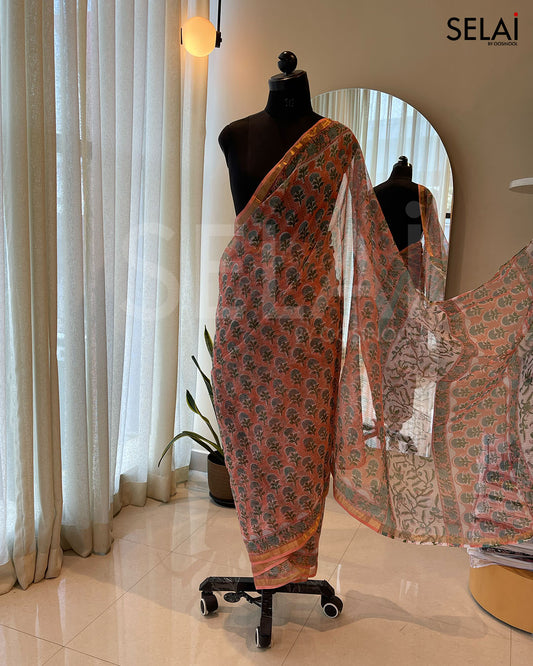 Kota Cotton Saree (Peach)