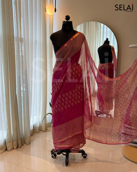 Kota Cotton Saree (Rani Pink)