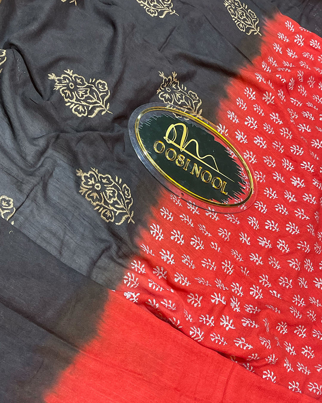 Linen Cotton Saree (Red with Black)