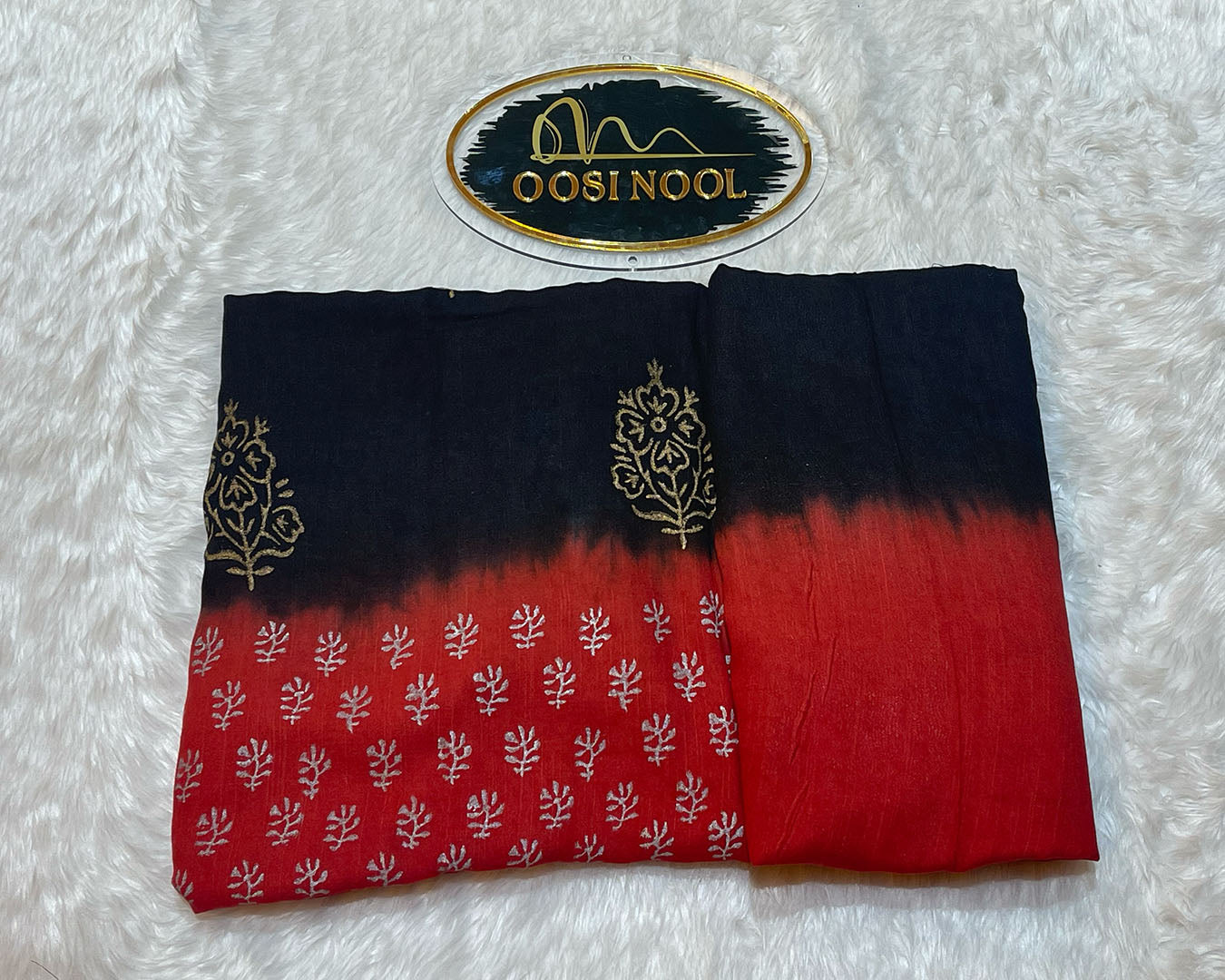 Linen Cotton Saree (Red with Black)