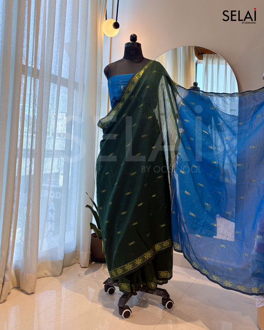 Mangalagiri Cotton Saree (Dark Green with Royal Blue)