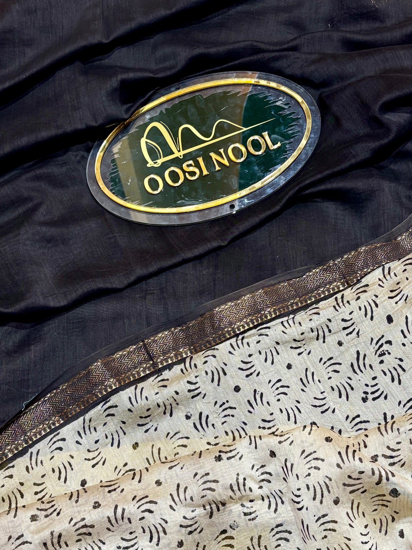 Black Chanderi Cotton Saree with Yellow Border