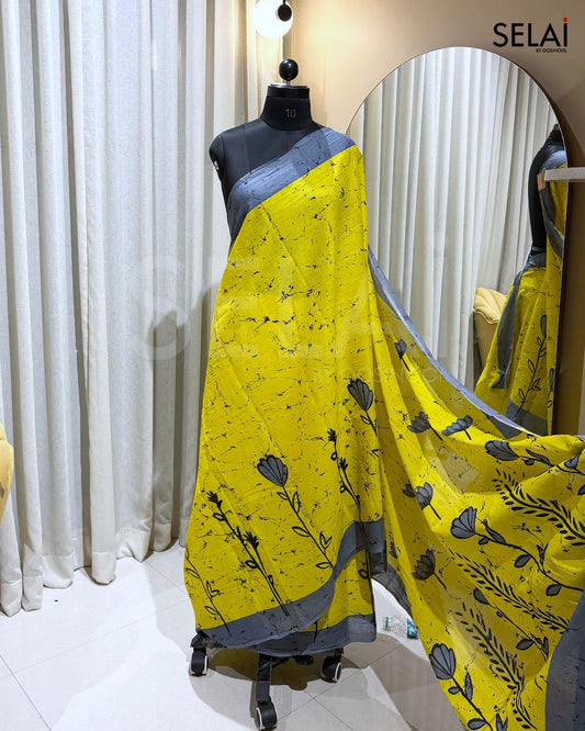 Yellow Grey Cotton Saree
