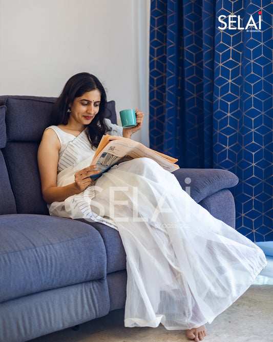 Gopuram Cotton Saree (White)