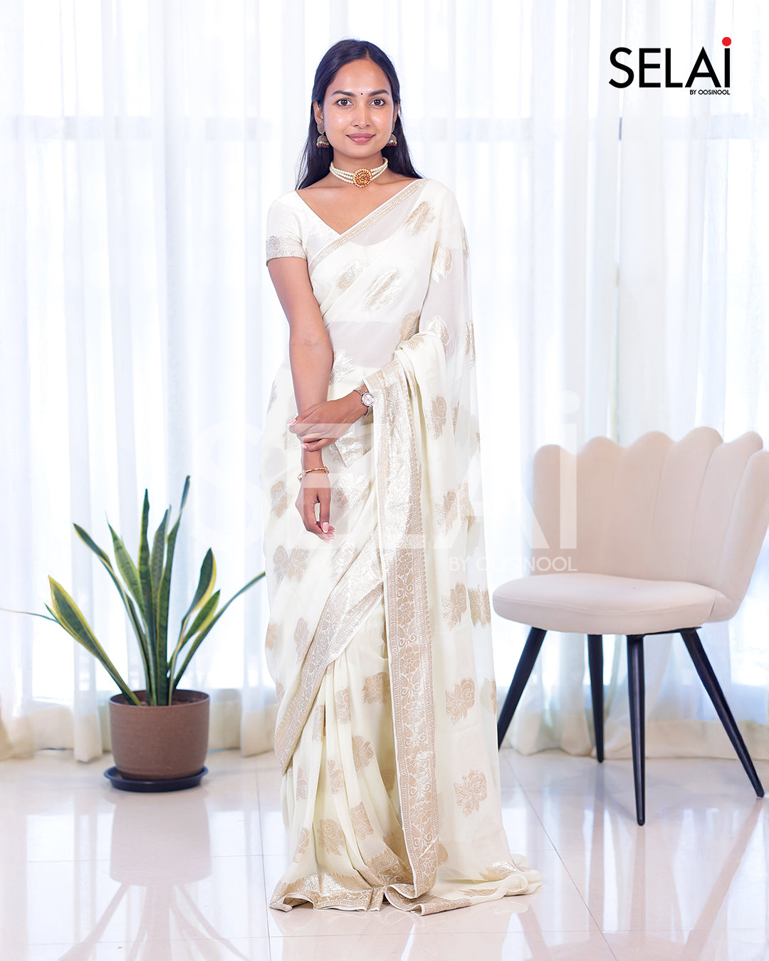 Viscose Georgette Saree with Floral Silk Buttas and Border