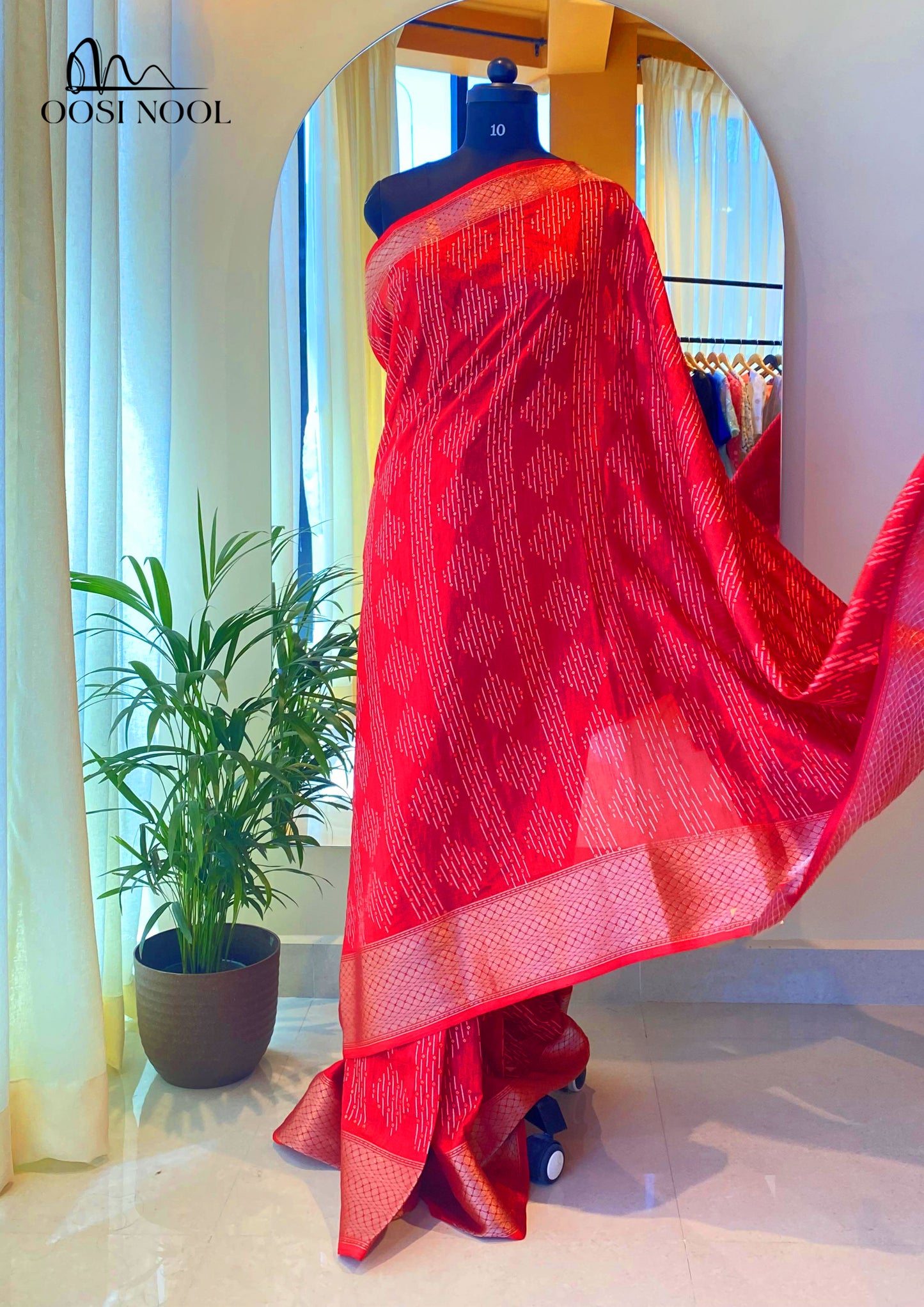 Muslin Cotton Saree (Red)