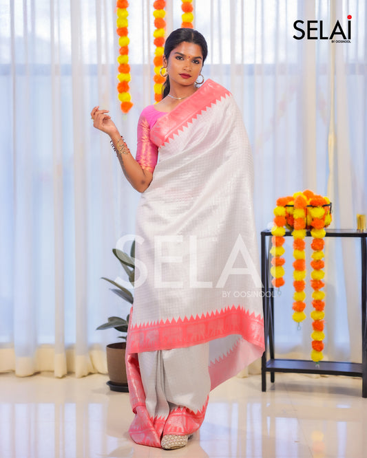 Elephant zari saree (Baby Pink)