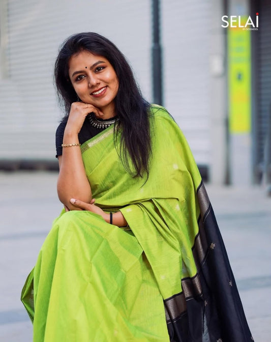 Mangalagiri Cotton Saree (Green with black)