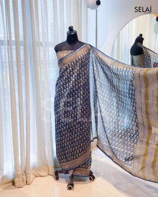 Blue Chanderi Cotton Saree