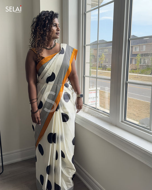Satin Polka Dot saree (Mustard)